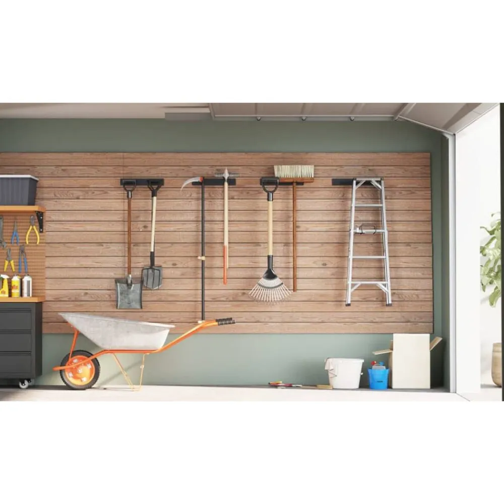 vidaXL Accesorios De Bricolaje-Estantes de pared de jardín para herramientas 4 uds acero negro