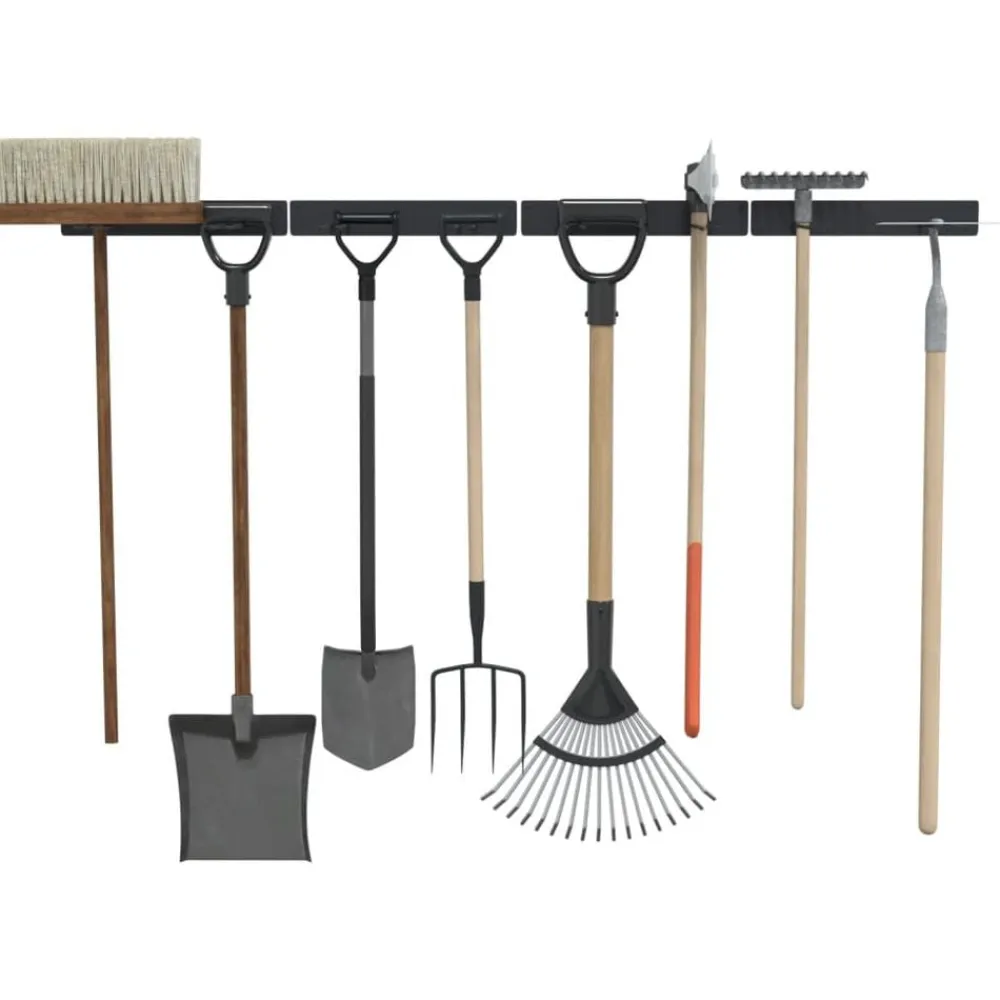 vidaXL Accesorios De Bricolaje-Estantes de pared de jardín para herramientas 4 uds acero negro