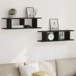 vidaXL Estantes de pared 2uds 75x18x20cm madera ingeniería Roble negro Outlet