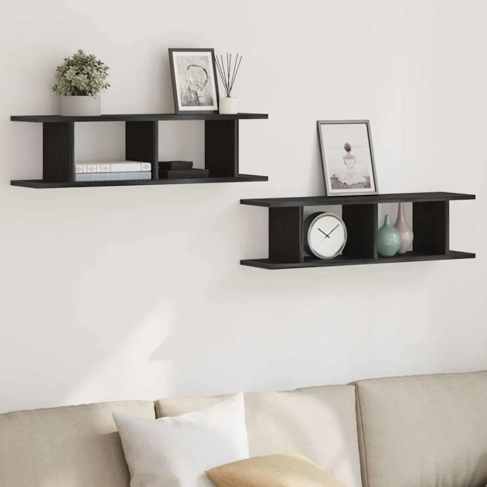 vidaXL Estantes de pared 2uds 75x18x20cm madera ingeniería Roble negro Outlet