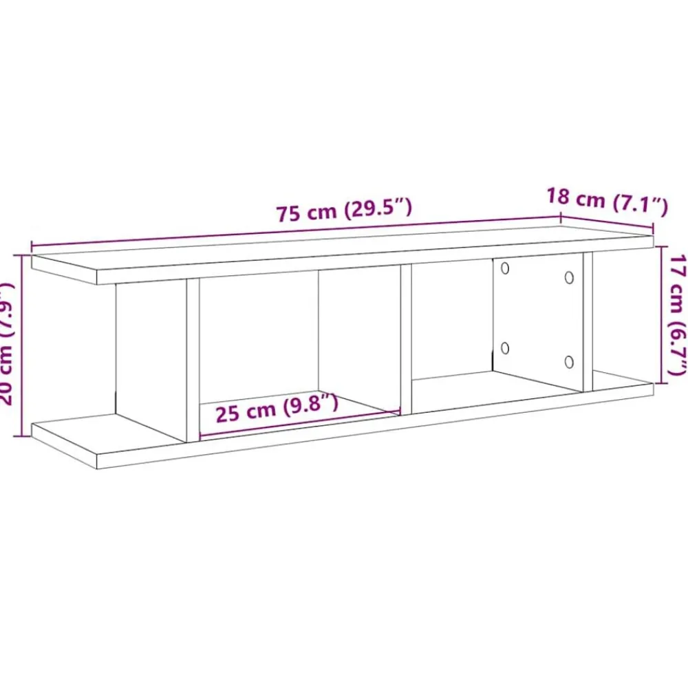 vidaXL Estantes de pared 2uds 75x18x20cm madera ingeniería Roble negro Outlet