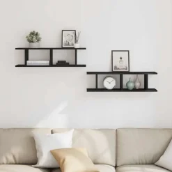 vidaXL Estantes de pared 2uds 75x18x20cm madera ingeniería Roble negro Outlet
