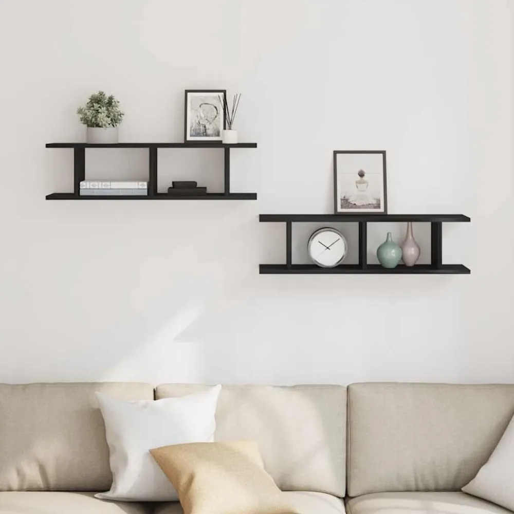 vidaXL Estantes de pared 2uds 75x18x20cm madera ingeniería Roble negro Outlet