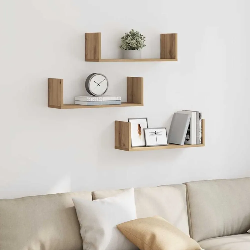 vidaXL Estantes de pared 3 uds madera ingeniería artisian 58x18x18 cm Roble Online