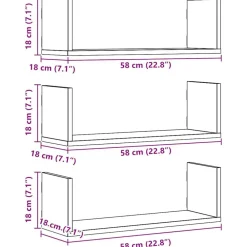 vidaXL Estantes de pared 3 uds madera ingeniería artisian 58x18x18 cm Roble Online