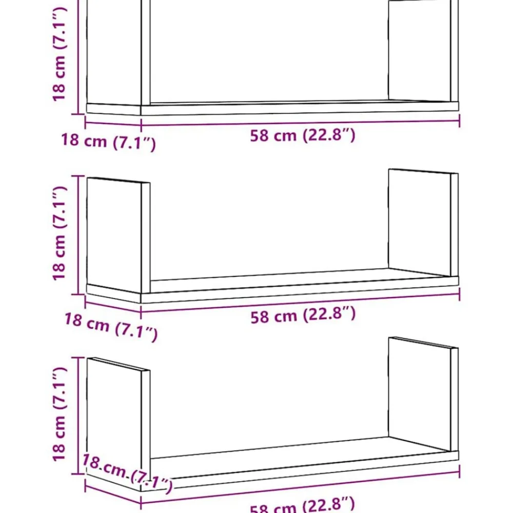 vidaXL Estantes de pared 3 uds madera ingeniería artisian 58x18x18 cm Roble Online