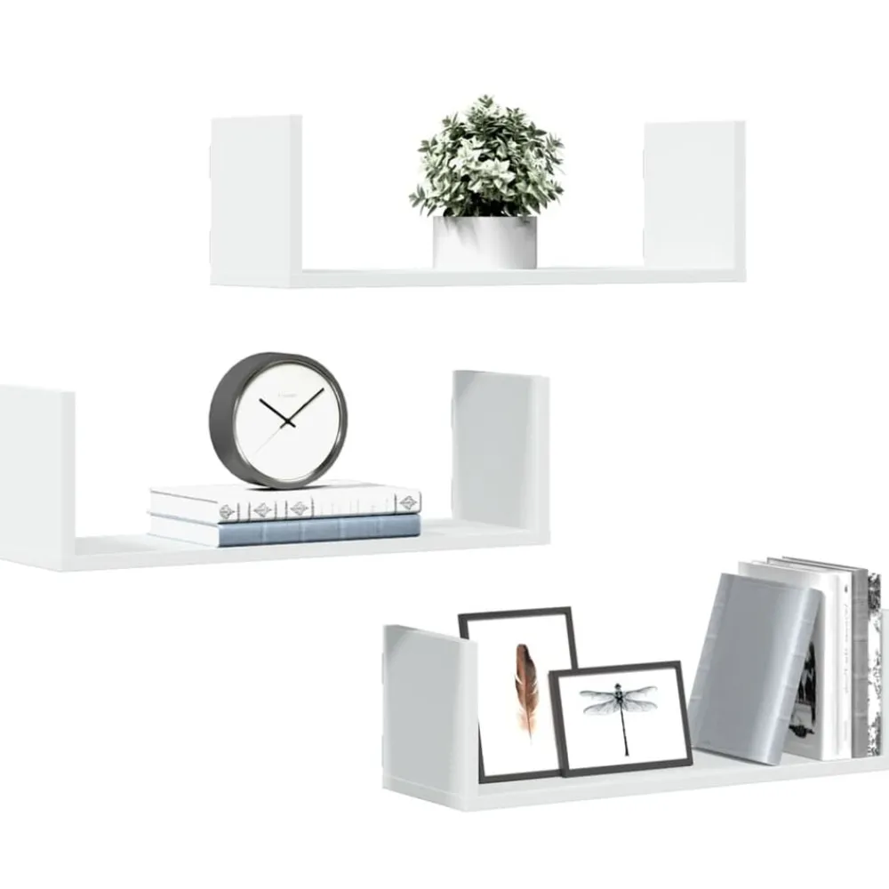 vidaXL Estantes de pared 2 uds madera ingeniería blanca 58x18x18 cm Blanco Discount