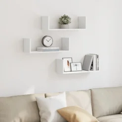 vidaXL Estantes de pared 2 uds madera ingeniería blanca 58x18x18 cm Blanco Discount