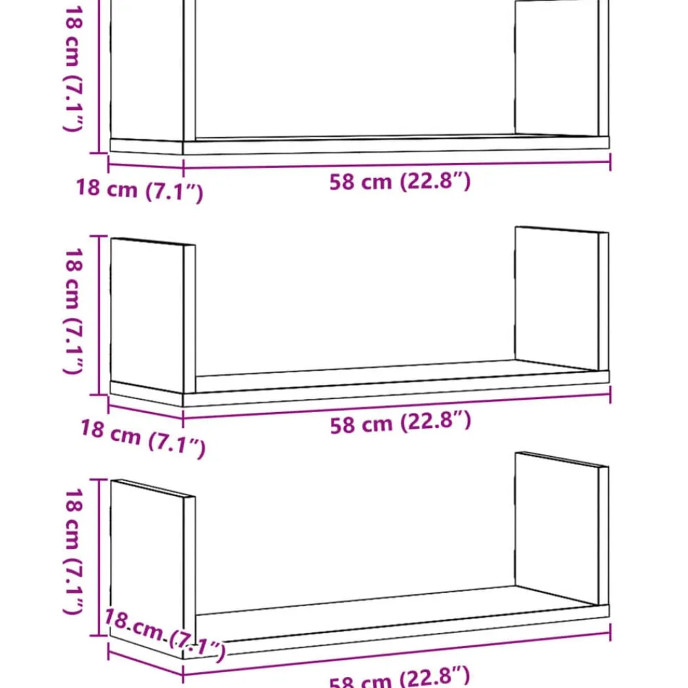 vidaXL Estantes de pared 2 uds madera ingeniería blanca 58x18x18 cm Blanco Discount