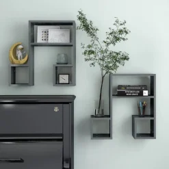 vidaXL Estantes de pared 2 uds contrachapado 50x15x50cm gris brillante Clearance