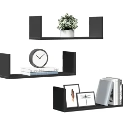 vidaXL Estantes de pared 3 uds madera de ingeniería 58x18x18 cm Negro Sale