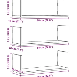 vidaXL Estantes de pared 3 uds madera de ingeniería 58x18x18 cm Negro Sale