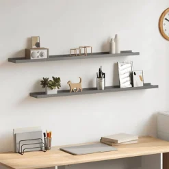 vidaXL Estantes de pared 2 unidades 100x9x3 cm Gris New