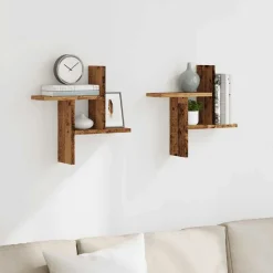 vidaXL Estantes de pared 2 uds madera ingeniería envejecida 38x12x38cm Madera antigua Online