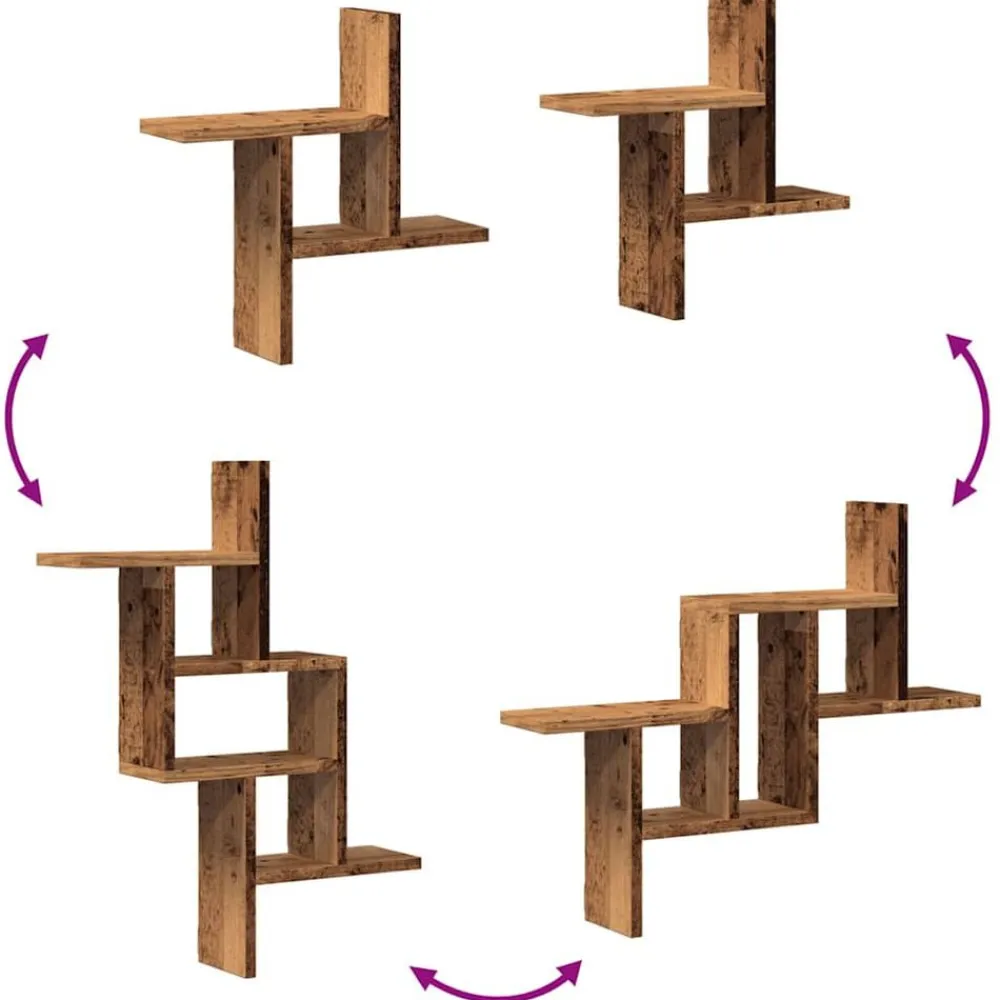 vidaXL Estantes de pared 2 uds madera ingeniería envejecida 38x12x38cm Madera antigua Online