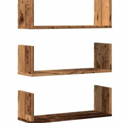 vidaXL Estanterías-Estantes de pared 3 uds madera ingeniería envejecida 58x18x18cm