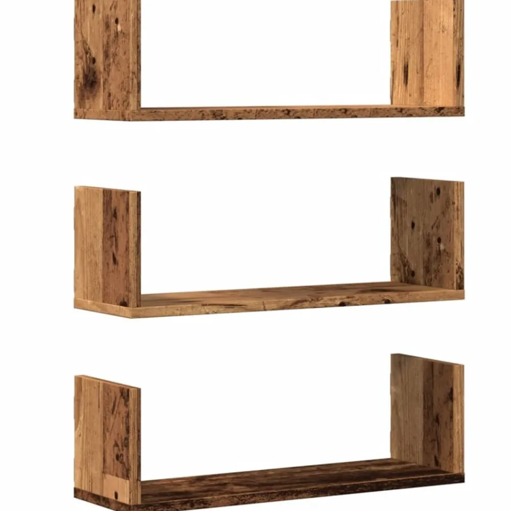 vidaXL Estanterías-Estantes de pared 3 uds madera ingeniería envejecida 58x18x18cm