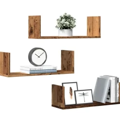 vidaXL Estanterías-Estantes de pared 3 uds madera ingeniería envejecida 58x18x18cm
