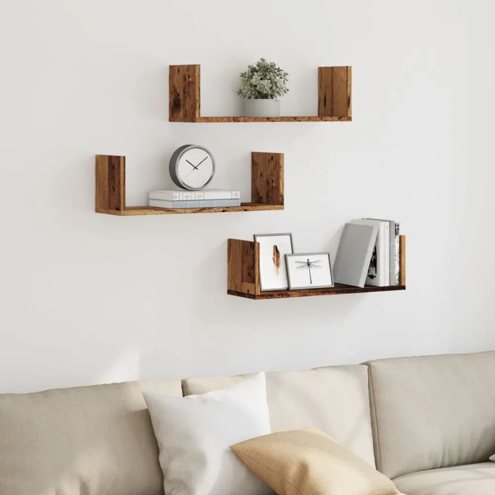 vidaXL Estanterías-Estantes de pared 3 uds madera ingeniería envejecida 58x18x18cm