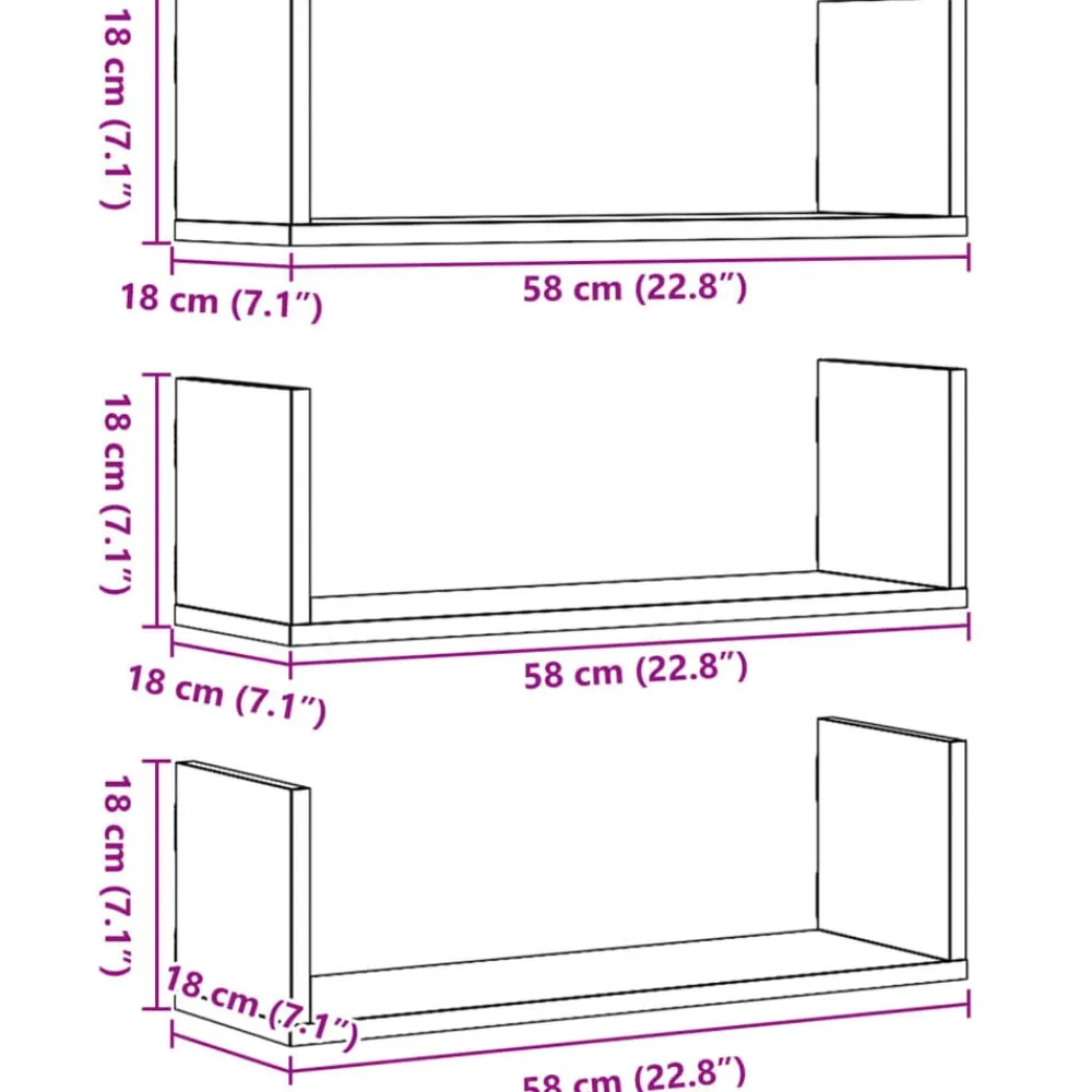 vidaXL Estanterías-Estantes de pared 3 uds madera ingeniería envejecida 58x18x18cm