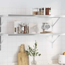 vidaXL Estantes de pared 2 uds acero inoxidable 100x40 cm Plateado Online