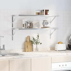 vidaXL Estantes de pared 2 uds acero inoxidable 100x40 cm Plateado Online
