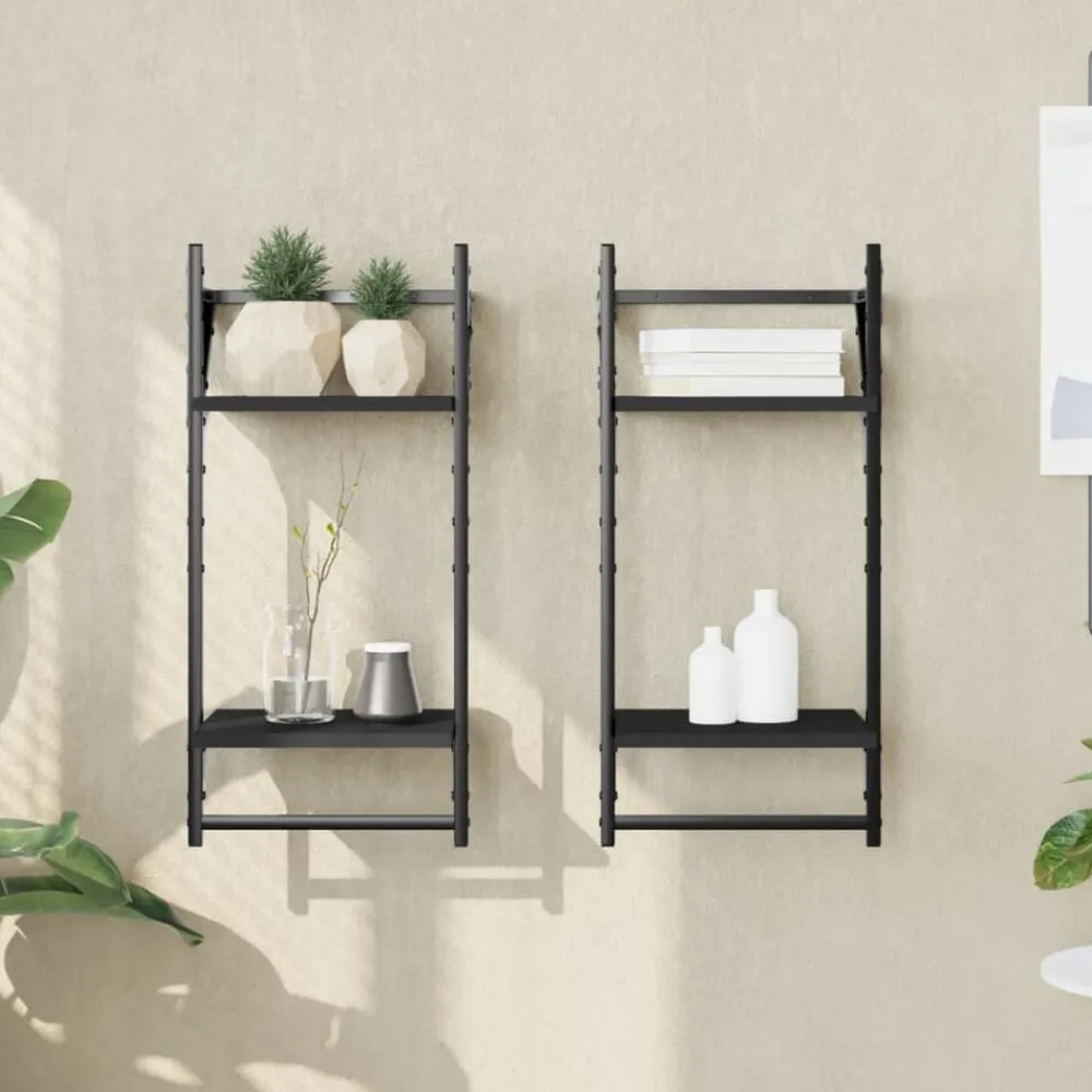 vidaXL Estanterías-Estantes de pared 2 niveles con barras 2 uds 30x25x65 cm