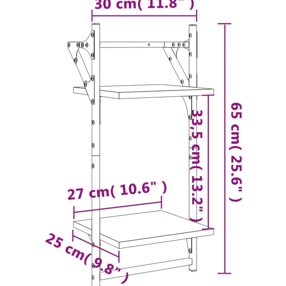vidaXL Estanterías-Estantes de pared 2 niveles con barras 2 uds 30x25x65 cm