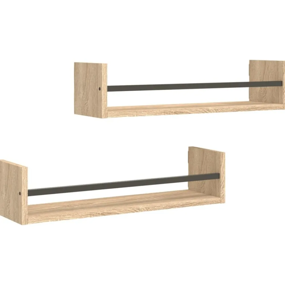 vidaXL Estantes de pared con barras 2 uds 60x16x14 cm Roble Sonoma Outlet