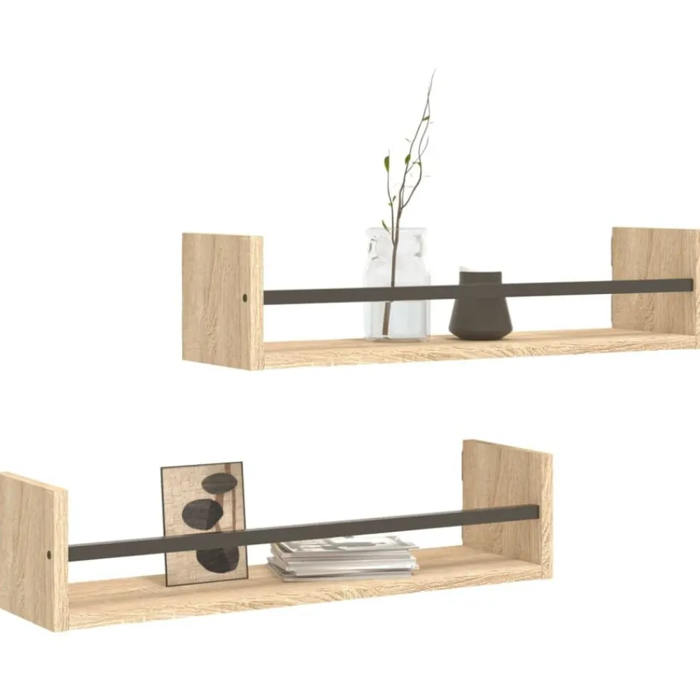 vidaXL Estantes de pared con barras 2 uds 60x16x14 cm Roble Sonoma Outlet