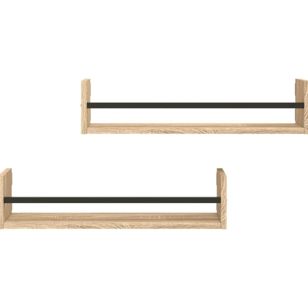 vidaXL Estantes de pared con barras 2 uds 60x16x14 cm Roble Sonoma Outlet