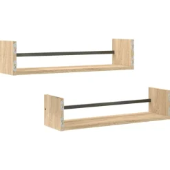 vidaXL Estantes de pared con barras 2 uds 60x16x14 cm Roble Sonoma Outlet