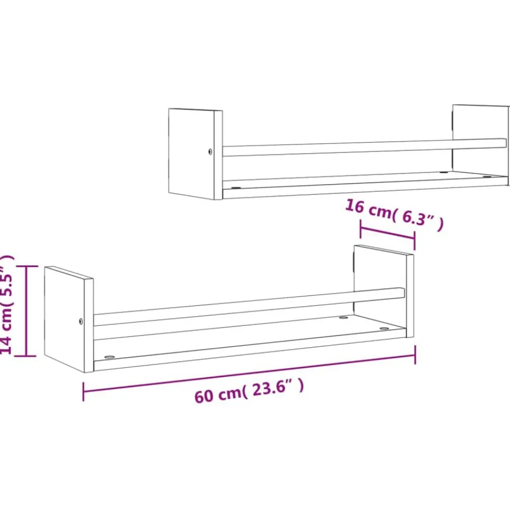 vidaXL Estantes de pared con barras 2 uds 60x16x14 cm Roble Sonoma Outlet