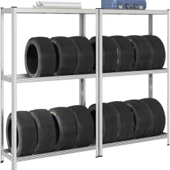 vidaXL Almacenamiento Industrial-Estantes para neumáticos de 2 capas 2 uds acero plateados