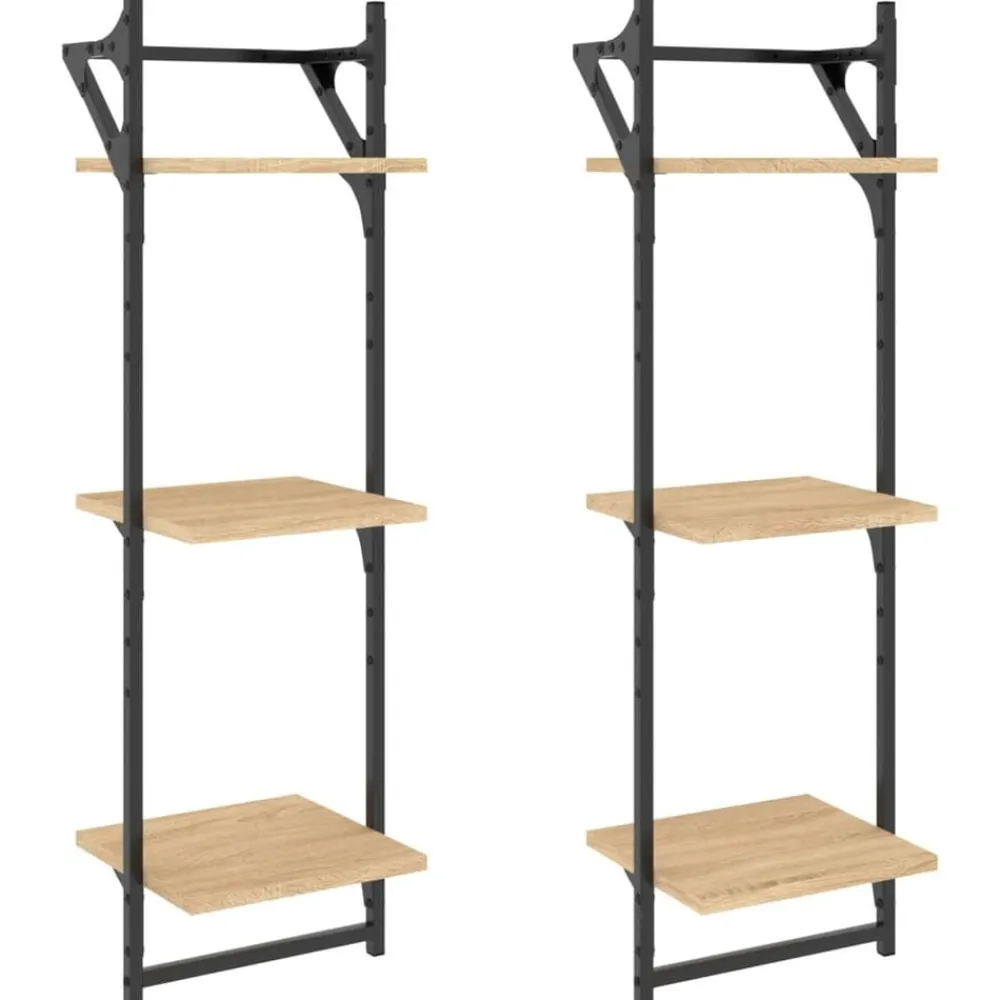 vidaXL Estantes pared 3 niveles barras 2 uds 30x25x100 cm Roble Sonoma