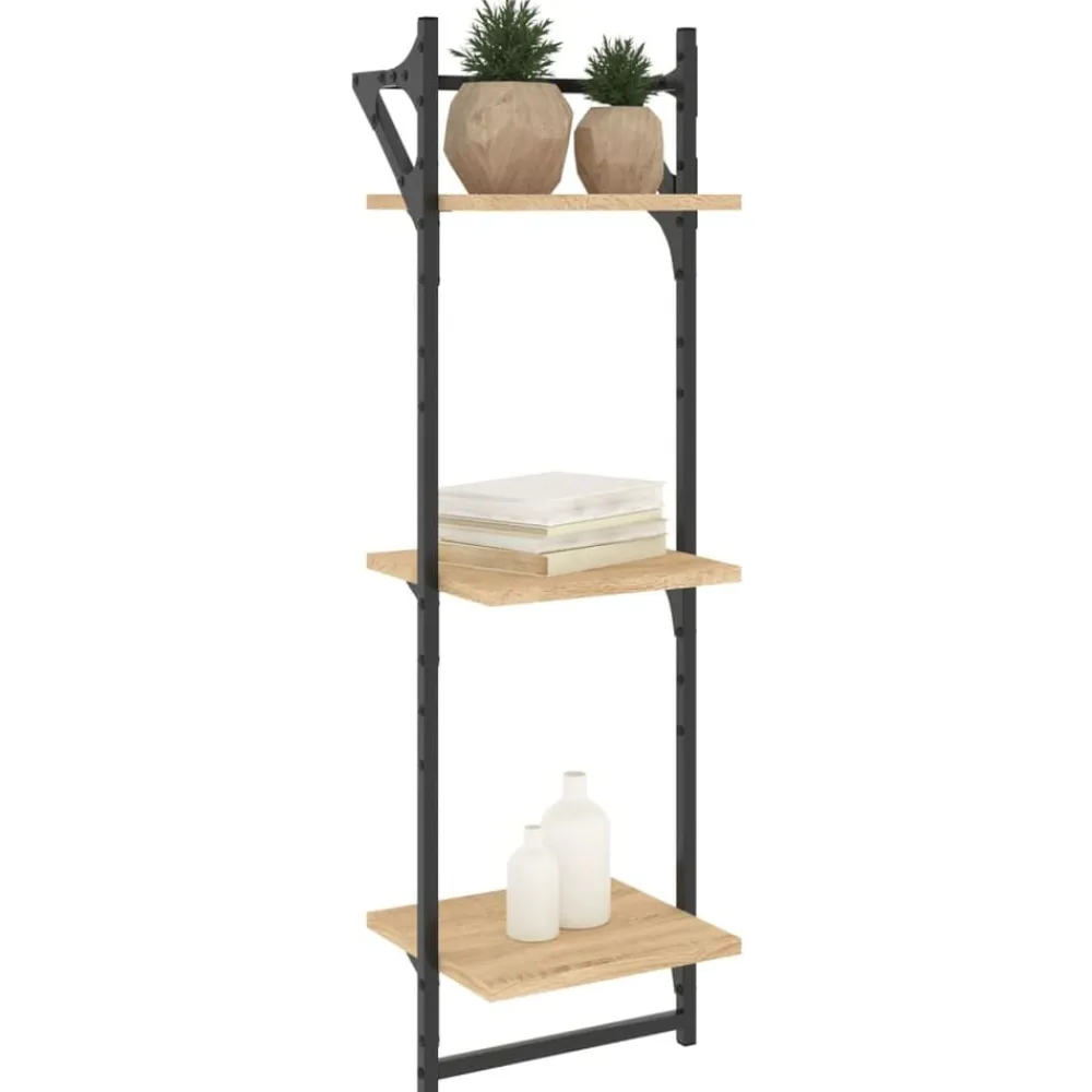 vidaXL Estantes pared 3 niveles barras 2 uds 30x25x100 cm Roble Sonoma