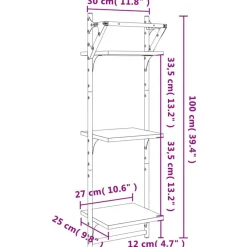 vidaXL Estantes pared 3 niveles barras 2 uds 30x25x100 cm Roble Sonoma