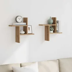vidaXL Estantes pared 2 uds madera ingeniería artisian 38x12x38 cm Roble Clearance