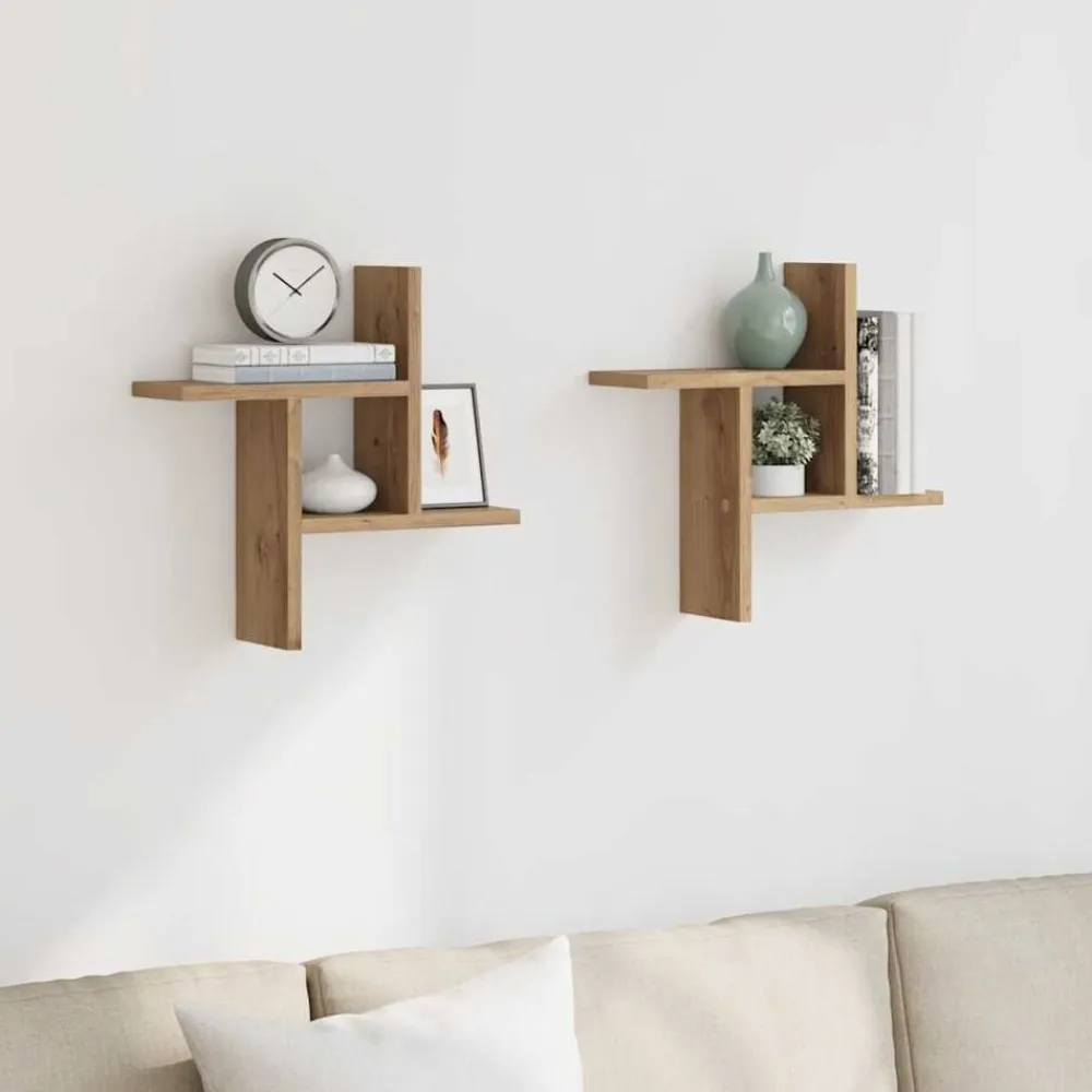 vidaXL Estantes pared 2 uds madera ingeniería artisian 38x12x38 cm Roble Clearance