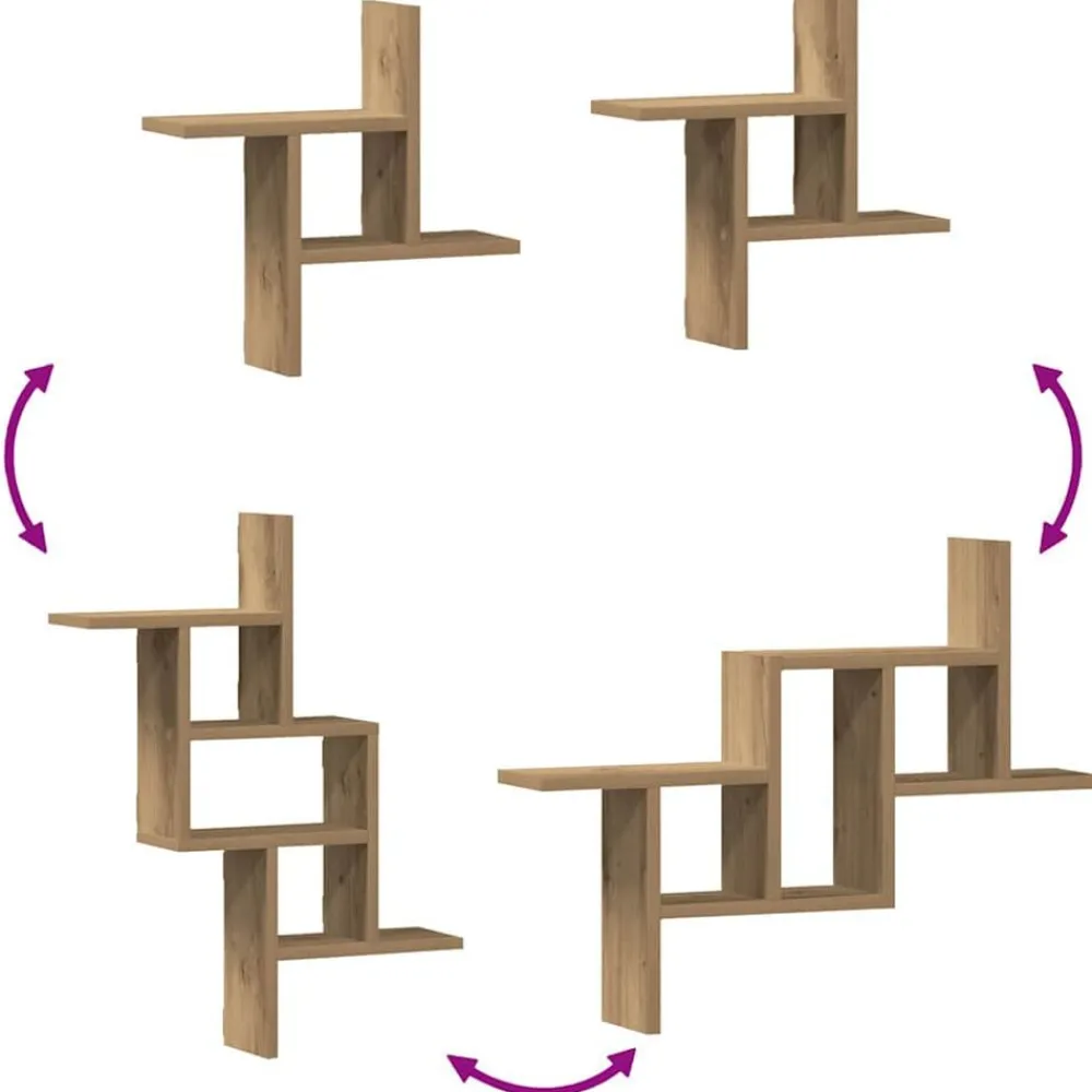 vidaXL Estantes pared 2 uds madera ingeniería artisian 38x12x38 cm Roble Clearance