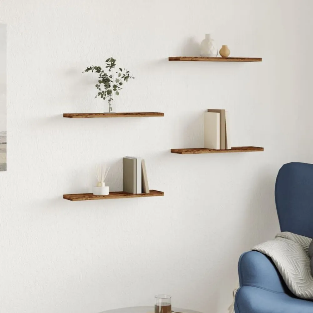 vidaXL Estantes pared 4 uds madera ingeniería envejecida 40x10x1,5 cm Madera antigua Discount