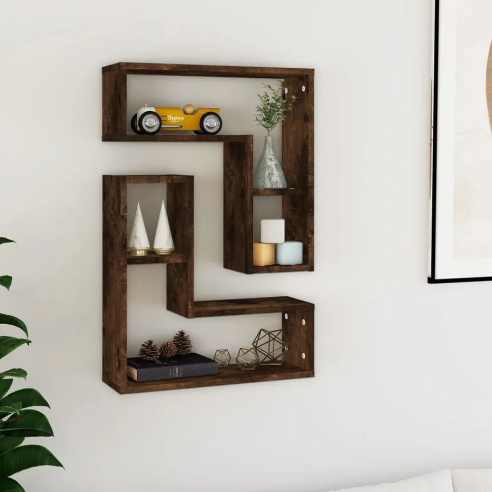 vidaXL Estanterías-Estantes pared 2 uds madera contrachapada roble humo 50x15x50cm