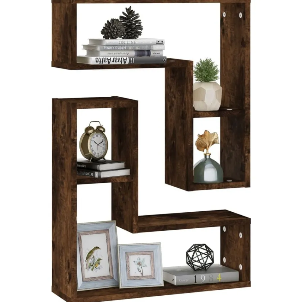 vidaXL Estanterías-Estantes pared 2 uds madera contrachapada roble humo 50x15x50cm