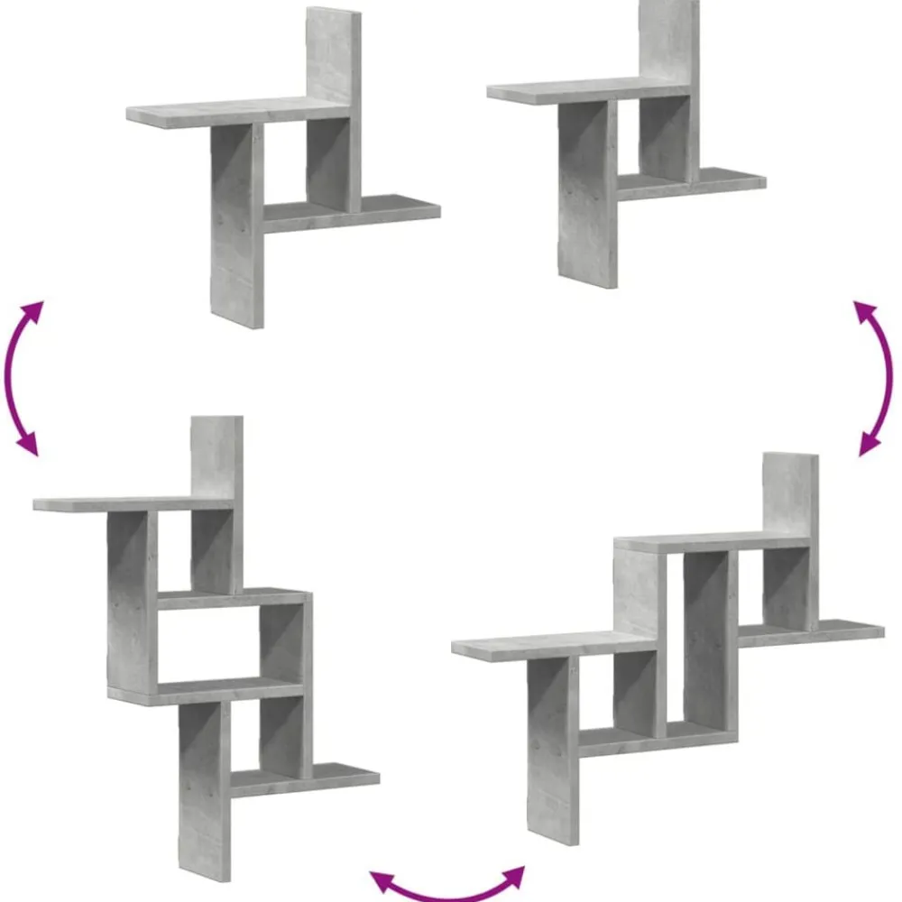vidaXL Estanterías-Estantes pared 2 uds madera ingeniería gris hormigón 38x12x38cm