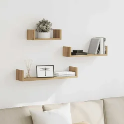 vidaXL Estantes pared 3 unidades madera ingeniería Roble artisan Outlet