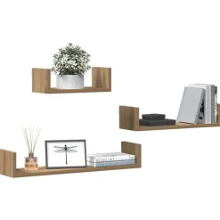vidaXL Estantes pared 3 unidades madera ingeniería Roble artisan Outlet