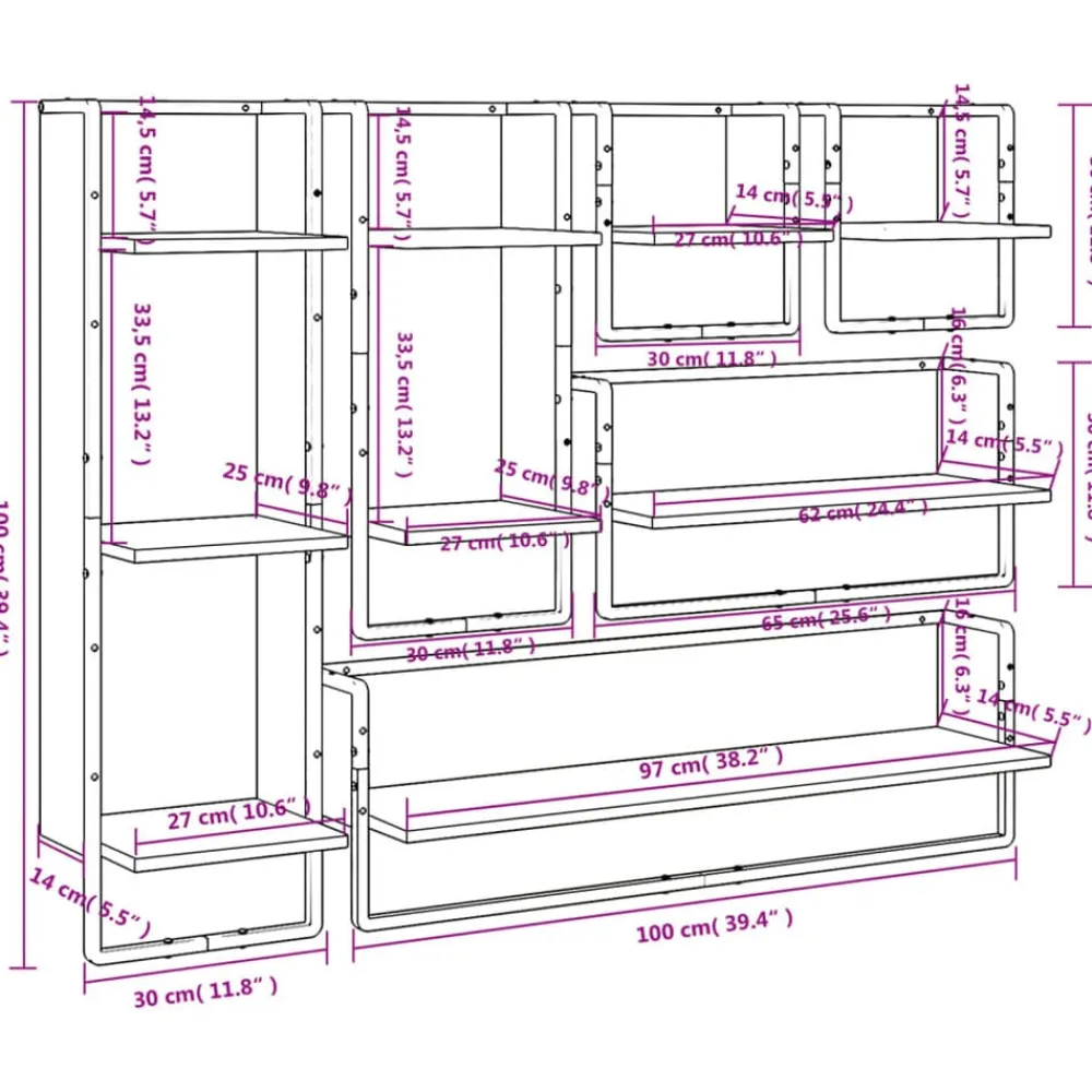 vidaXL Estanterías-Estantes pared barras 6 pzas madera de ingeniería