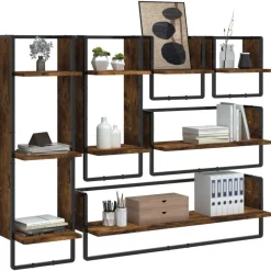 vidaXL Estanterías-Estantes pared barras 6 pzas madera de ingeniería