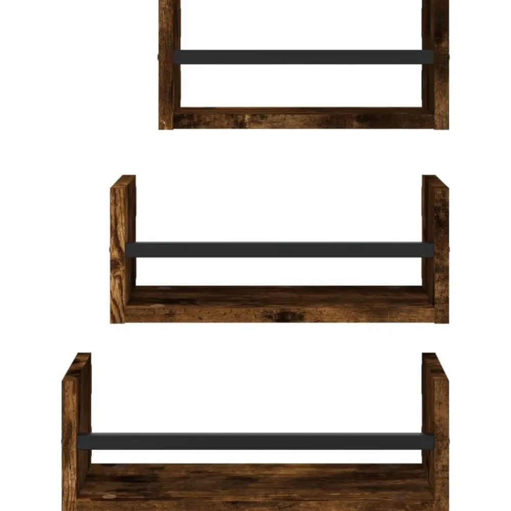 vidaXL Estantes pared con barras 3 pzas madera ingeniería roble humo Roble ahumado Best