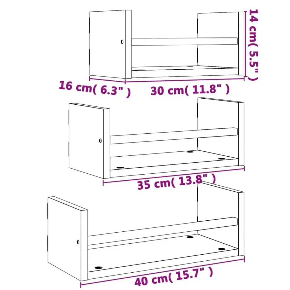 vidaXL Estantes pared con barras 3 pzas madera ingeniería roble humo Roble ahumado Best